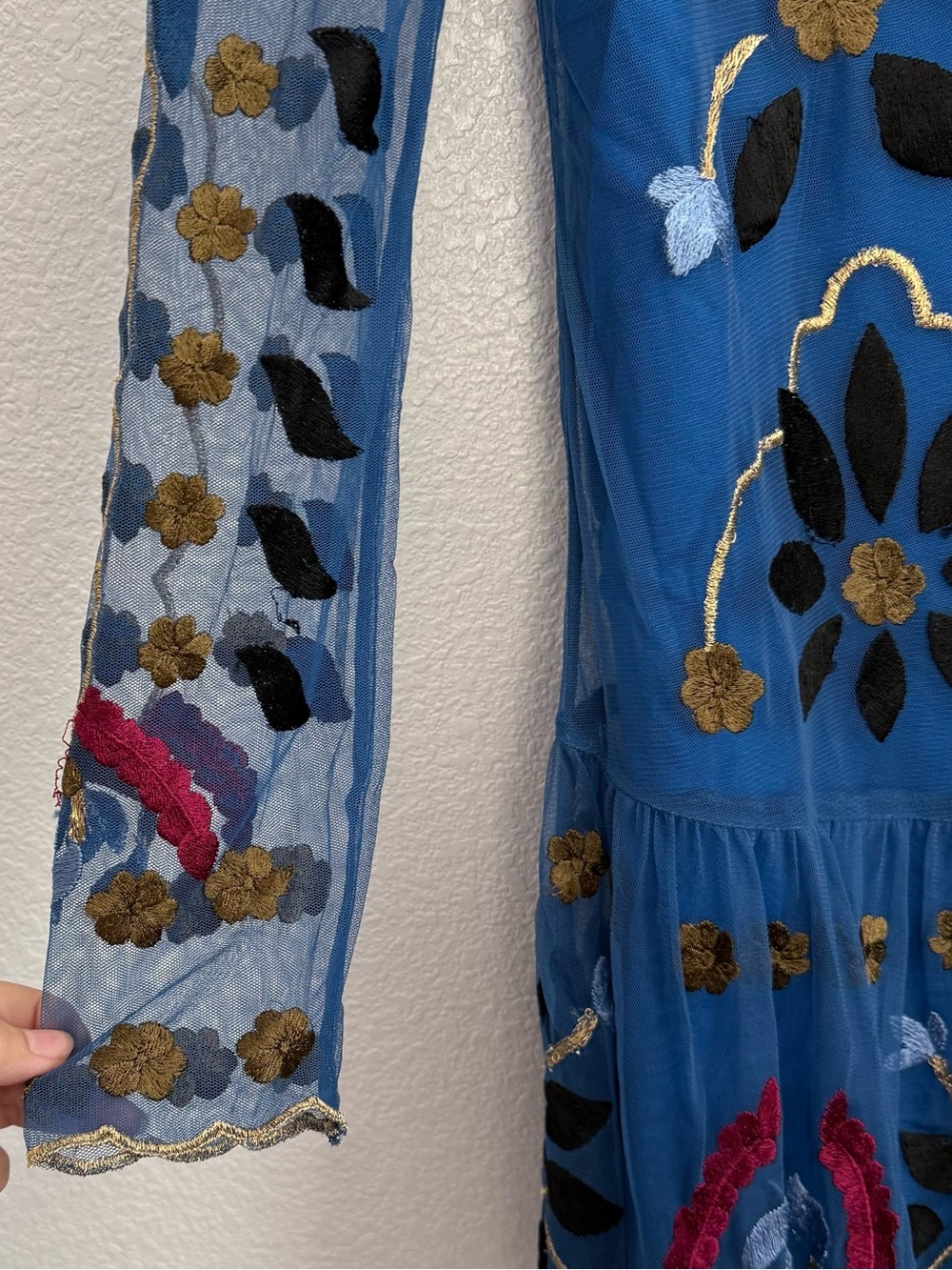 Free People Hearts Are Wild Embroidered Blue Mini Dress Small - Picture 4 of 7